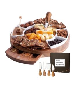 Runde Käseplatte aus Holz mit Käsebesteck - 1