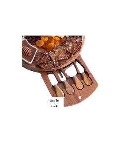 Runde Käseplatte aus Holz mit Käsebesteck - 2