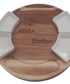 Runde Käseplatte aus Holz mit Käsebesteck - 4